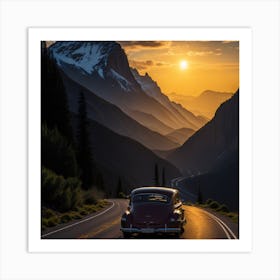 Old Car At Sunset Art Print