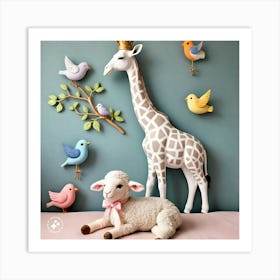 Giraffe And Birds Art Print