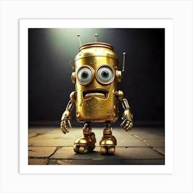 Firefly Quirky Frightened Robot On Roller Skates With A Gold Aluminum Can Head 85031 Art Print