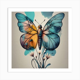 Butterfly painting  with  flower  Art Print