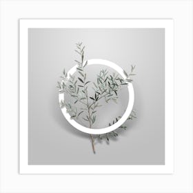 Vintage Myrtle Dahoon Branch Minimalist Botanical Geometric Circle on Soft Gray n.0120 Art Print