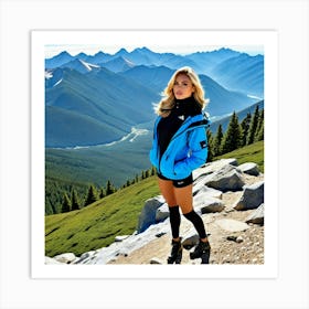 Model Female Mountains Alpine Landscape Nature Fashion Beauty Portrait Hike Adventure Out (12) Art Print