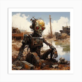 robot in a post apocalyptic world Art Print