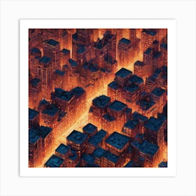 Illustration Of A City Skyline At Night Buildings Made Of Octagonal Fractal Patternneon Vibrant 682293568 (1) Art Print