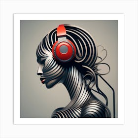 Portrait Of A Woman With Headphones 1 Art Print