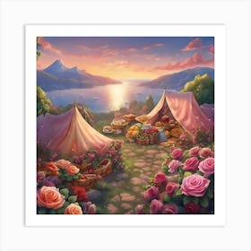 Tents And Roses Art Print