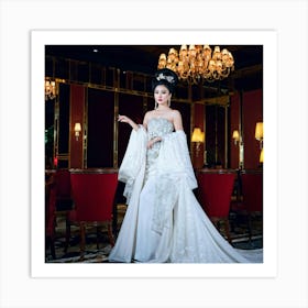 Asian Elegance Personified As A Lady Poised In High End Attire High Fashion Venue Ambient Lighting (5) Art Print