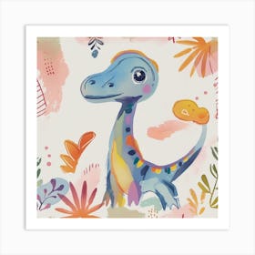 Troodon Dinosaur Muted Pastels Pattern  1 Art Print