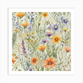 Watercolor Wildflowers In The Meadow Art Print (3) Art Print