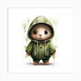 Watercolour Cartoon Kiwi In A Hoodie 2 Art Print