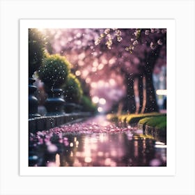 Watery Pavement of Fallen Cherry Blossoms Art Print