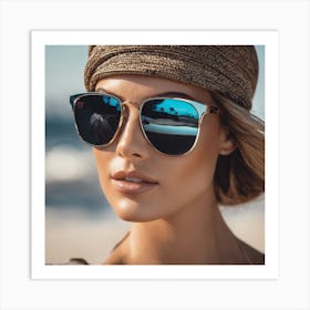 Woman Wearing Sunglasses On The Beach Art Print