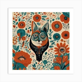 Cat In Flowers Art Print