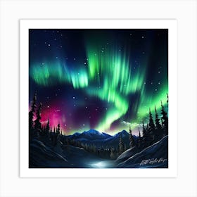 Scenic Aurora - Borealis Landscape Art Print