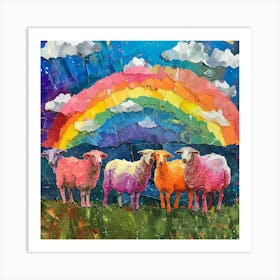 Textured Kitsch Sheep Collage Art Print
