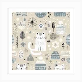 Scandinavian style,Pattern with cats 1 Art Print