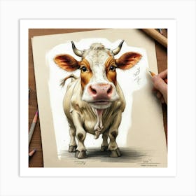 Cow Drawing 13 Art Print