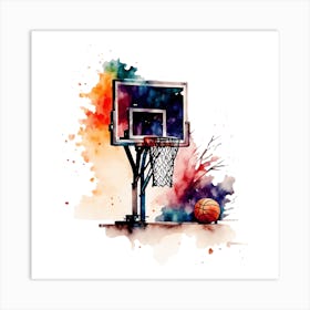 Vibrant Basketball Hoop With Paint Splashes Art Print
