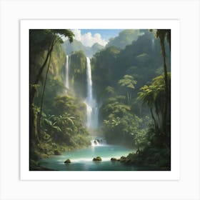 Waterfall In The Jungle paintings art print 3 Art Print