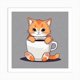 Cute Orange Kitten Loves Coffee Square Composition 37 Art Print