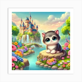 Cute Kitten In A Castle Art Print