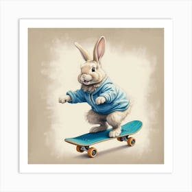 Rabbit On Skateboard 2 Art Print