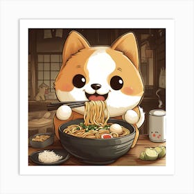 Corgi Eating Noodles 1 Art Print