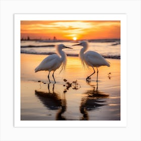 Egrets At Sunset 1 Affiche