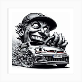 Vw Golf Gti Car Drawing Art Print