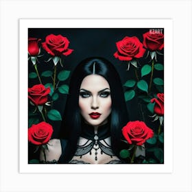 Gothic Woman With Roses Art Print