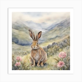 Hare Sits Amongst the Alpines in Scotland Art Print