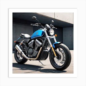 Blue Motorcycle Parked In Front Of A Building Art Print