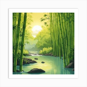 A Stream In A Bamboo Forest At Sun Rise Square Composition 128 Art Print