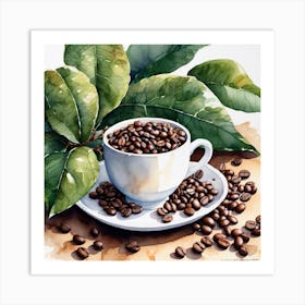 Coffee Beans And Leaves 11 Art Print