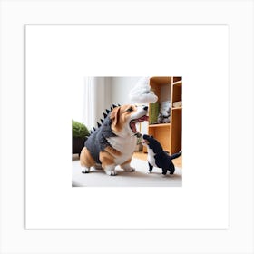 Dog And Corgi Art Print