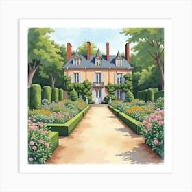 French Beauty In A Historic Garden, Watercolor Capturing Timeless Elegance 1 Art Print