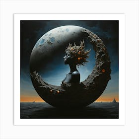 woman inside Moon Art Print