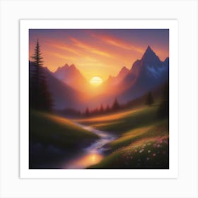 Sunset In The Mountains 4 Art Print