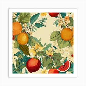 Seamless Pattern With Fruits And Flowers 1 Art Print