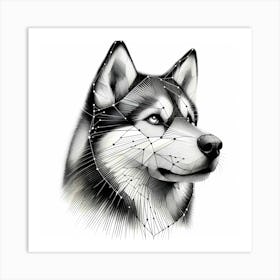 Husky Dog Head - Abstract Line Art Illustration 11 Art Print