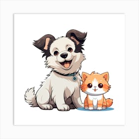 Dog And Cat Art Print