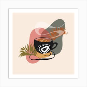 Coffee Cup With Leaves 12 Art Print