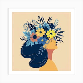 Woman With Flowers On Her Head 8 Art Print