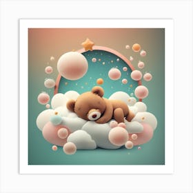 Teddy Bear Sleeping On Cloud Art Print