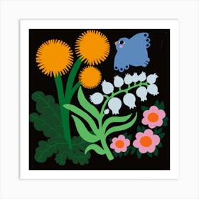 Bird And Flowers Square Art Print