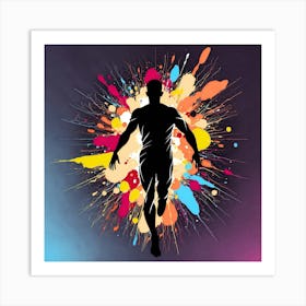 Silhouette Of A Man Running Art Print