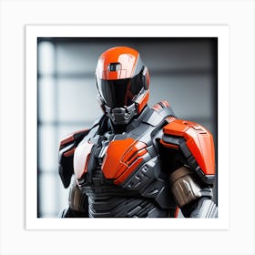A Futuristic Warrior Stands Tall, His Gleaming Suit And Orange Visor Commanding Attention 19 Art Print
