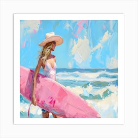 Pink Surfer Girl Art Print