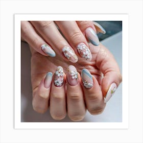 Asian Woman With Flowers On Her Nails Art Print