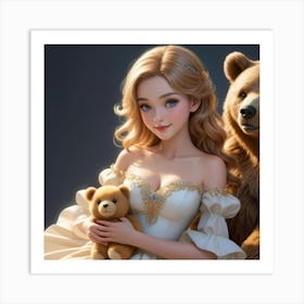 Princess And Teddy Bear Art Print